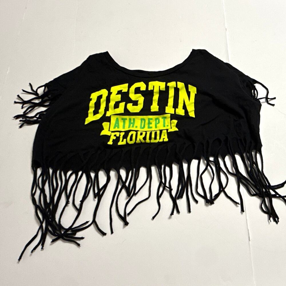 Alvin's Island Black Destin Graphic Print Fringe Cotton Destin